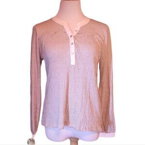 DOLAN Anthropology black white striped quarter button peasant top Womens XS